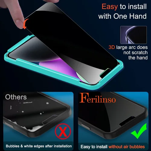 Miniatura 6 de Ferilinso Protector de pantalla de privacidad para iPhone 13 y iPhone 14, paquete de 2 protectores de pantalla de vidrio templado antiespía 9H