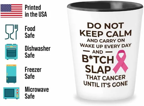 Miniatura 2 de Vaso de chupito contra el cáncer de 1.5 oz – Btch Slap That Cancer – Regalo de condolencias para el cáncer de mama Mujer fuerte Apoyo Quimioterapia