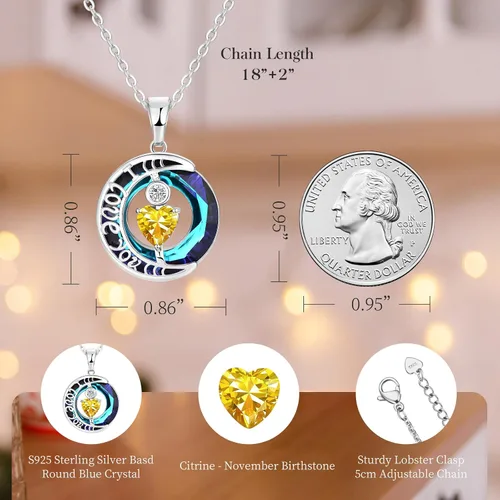 Miniatura 24 de Collares de cristal para mujer, regalos para aniversario de esposa, regalos de cumpleaños para mujeres, collar de zafiro azul con la frase "I Love