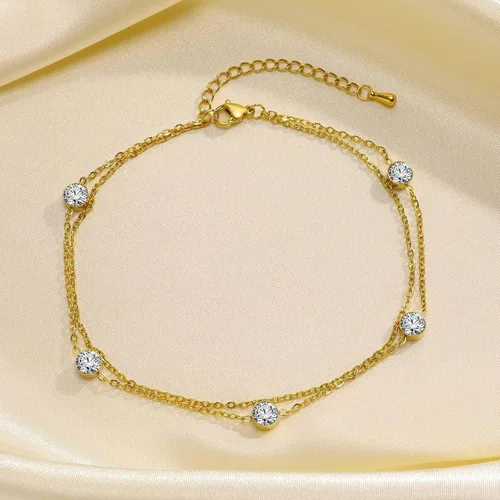 Miniatura 2 de MengPa Tobillera delicada para mujer, chapada en oro, doble capa, para verano, delicada cadena de pie de playa