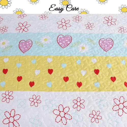 Miniatura 4 de Cozy Line Home Fashions Playful Girl Fun Heart Floral Kids Juego de ropa de cama de 2 piezas multicolor morado, rosa, amarillo, azul, poliéster a