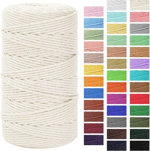 Miniatura 34 de Cordón de macramé de 0.118 in x 328 yardas Cuerda de macramé 100% algodón natural Cuerda de algodón trenzado de 4 hebras para manualidades, Gris