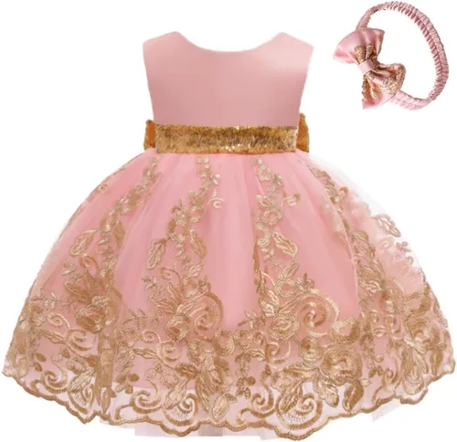 Miniatura 3 de CMMCHAAH - Vestidos de encaje para concursos de niñas bebés de 0-6 años, vestido formal para fiestas con diadema