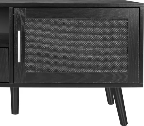 Miniatura 6 de Finnhomy Soporte de TV bohemio de 59 pulgadas para TV de hasta 70 pulgadas, consola de TV con 2 puertas decoradas de ratán hechas a mano, mesa de TV