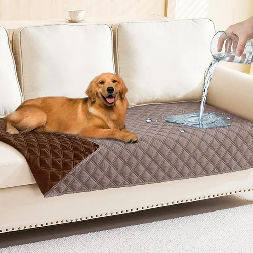 Miniatura 102 de Smiry Funda impermeable para cama de mascota, suave y lavable, para muebles, cama, sofá, reversible, a cuadros (30 x 53 pulgadas, color beige/beige)
