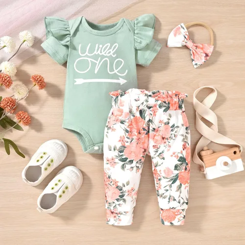 Miniatura 95 de fioukiay Conjunto de ropa de verano para bebés y niñas recién nacidas prematuros, mameluco, pantalones, diadema, conjunto de ropa para el verano