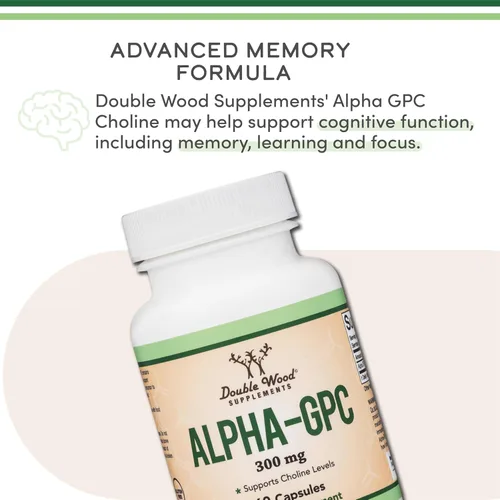 Miniatura 4 de Alpha GPC - Suplemento cerebral de colina para acetilcolina (60 unidades, porciones de 600 mg) Fórmula avanzada de memoria, enfoque y apoyo