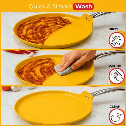 Miniatura 9 de SALFORD Sartén antiadherente de cerámica de 11 pulgadas para crepé Dosa Tawa, plancha plana para panqueques, tortillas y huevos, compatible