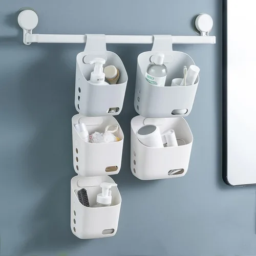 Organizador de ducha colgante de 3 piezas, almacenamiento portátil de pared con ganchos para baño, cocina, dormitorio, universidad, color gris