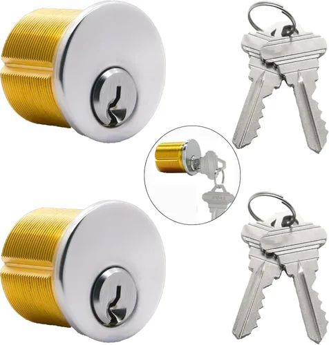 Miniatura 8 de 2 cerraduras de cilindro de puerta de mortaja de latón, 1 pulgada de longitud estándar con llave con 2 llaves SC1 diferentes, cilindro de mortaja