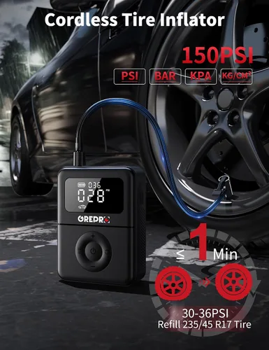 Miniatura 3 de GREPRO Arrancador de salto con compresor de aire, batería de 5000 A portátil (10.0 L de gas/8.0 L diesel), inflador de neumáticos de 150 PSI