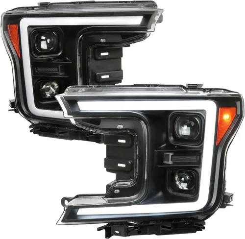 SPEC-D TUNING Faros Delanteros de Proyector Secuenciales Switchback Negros con Barra de Luz LED Compatible con Ford F-150 2018-2020, Par de Conjunto