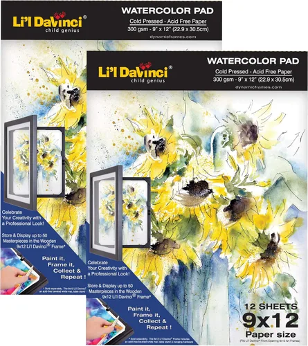 Miniatura 2 de Li'l Davinci - Bloc de acuarela de 9 x 12 pulgadas, 12 hojas, prensado en frío de 10.58 oz/m², sin ácidos, papel pesado, papel de grado profesional