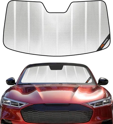 Miniatura 26 de Protección solar para parabrisas Pigenius para Ford Mustang 2015-2023 sin cámara montada en el espejo retrovisor - Metálico Plateado metálica