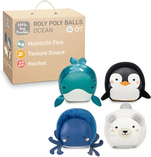 Miniatura 8 de Little Big Friends Roly Poly Balls Juguete sensorial de sonajero para bebé, juego de 4 Tema Granja