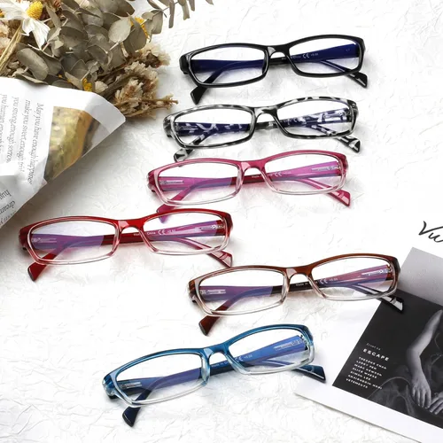 Miniatura 7 de SIGVAN Paquete de 6 lentes de lectura para mujer, con bloqueo de luz azul, bisagra de resorte, rectangulares, lentes de lectura para mujer