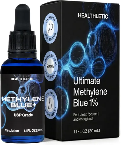 HEALTHLETIC Gotas de azul de metileno – Solución USP de grado farmacéutico al 1% fabricada en Estados Unidos – Apoya la claridad mental, el enfoque