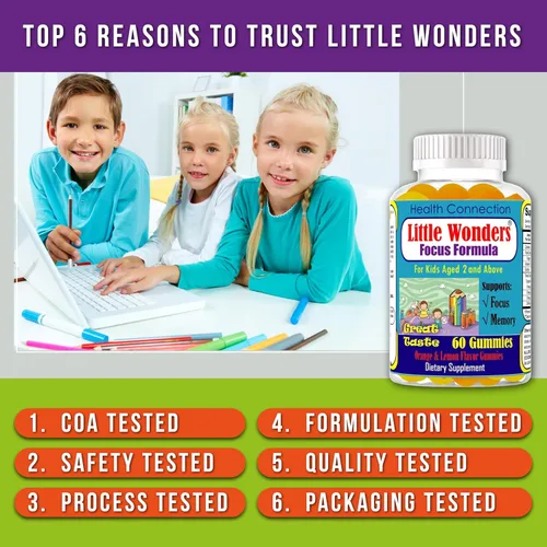Miniatura 9 de Little Wonders Kids Omega 3 DHA Gomas, vitaminas infantiles para la salud cerebral, gomitas de enfoque para niños y adolescentes, suplemento
