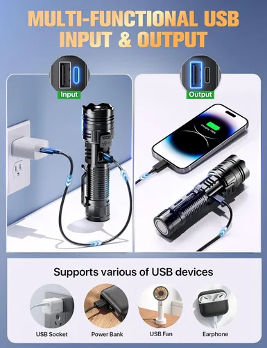 Miniatura 5 de Esgofo Linternas recargables de alto lúmenes 10000 2 modos alto/bajo, linterna LED magnética superbrillante de larga distancia 3280 pies, potente