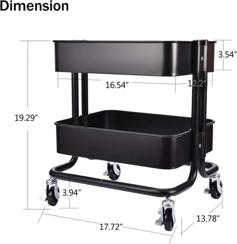Miniatura 3 de Mesa auxiliar de almacenamiento de metal de 2 niveles con tablero de cubierta para oficina, hogar, cocina, organización, color negro