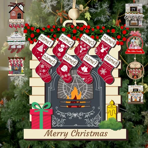 Miniatura 9 de Adornos de Navidad personalizados con nombres, muñeco de nieve, 8 piezas, adorno familiar personalizado, decoración colgante de madera para árbol