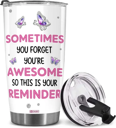 BECHUSKY Regalos para mujeres, vaso con texto en inglés «Sometimes You Forget That You're Awome», regalos de cumpleaños para mujeres, regalos
