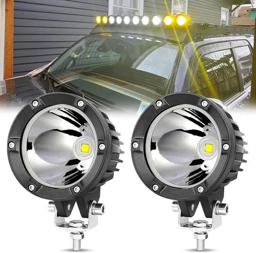 Miniatura 10 de Barra de luz LED redonda de 4 pulgadas, color ámbar, 2 unidades, 80 W, luz auxiliar de zanja, cubo LED, luces antiniebla impermeables para Jeep