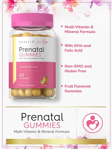 Miniatura 4 de Carlyle Gomitas prenatales con DHA y ácido fólico, 60 gomitas Suplemento multivitamínico y mineral para mujeres Sabor a fruta Sin OMG, sin