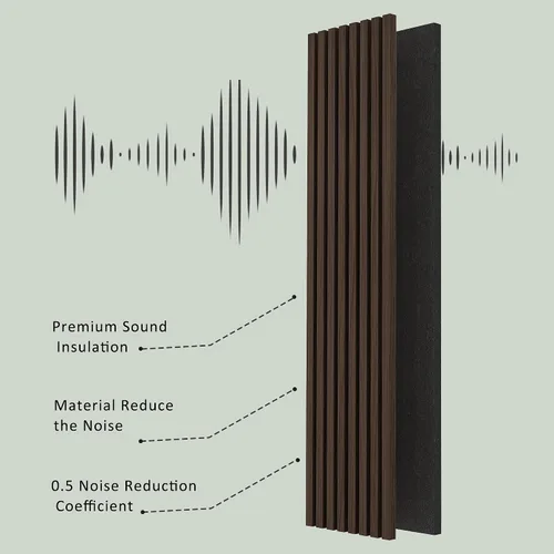 Miniatura 4 de Paneles de madera acústica, paquete de 2 unidades de 94.49 x 12.6 pies, decoración de pared insonorizada (nogal ahumado)