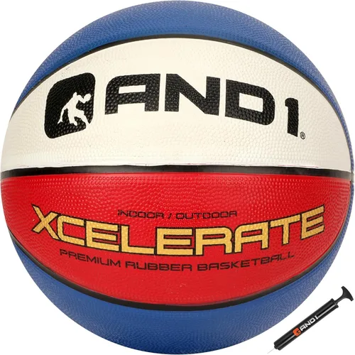 AND1 Xcelerate Balón de Baloncesto de Goma: Tamaño Reglamentario Oficial 7 (29.5") Streetball, Hecho para Juegos de Interior/Exterior (Baloncesto