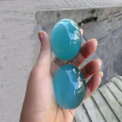 Miniatura 6 de Bolas Baoding de cristal artificial de ojo de tigre azul claro de 1.57 pulgadas, bolas de salud chinas de cuarzo curativo para terapia de manos