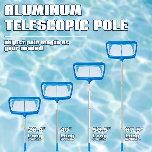 Miniatura 3 de Skimmer de Piscina - Red de Piscina con Poste, 4 Secciones, Poste Telescópico Ajustable de 26.4" a 66.5" de Largo y Red Skimmer de Piscina de Malla