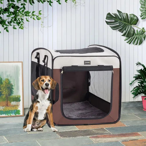 Miniatura 4 de DONORO Perreras y jaulas para perros medianos, jaula portátil desplegable para mascotas de interior con marco de alambre resistente, jaula de viaje