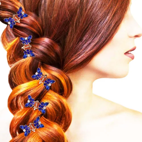 Miniatura 3 de Mini accesorios para el cabello de cristal brillante, clips de garra de diamantes de imitación, clips de metal de mariposa de flores pequeñas