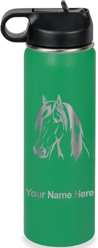 Miniatura 37 de LaserGram Botella de agua personalizada, cabeza de caballo 1, acero inoxidable de doble pared aislada al vacío con popote superior, regalo grabado
