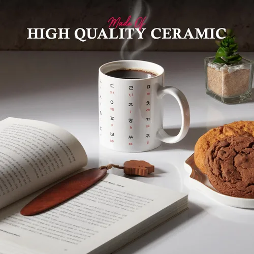 Miniatura 2 de BICETTO Taza de café de cerámica coreana de 12 onzas con impresionante diseño de hangul y alfabeto inglés, taza ideal para entusiastas del café