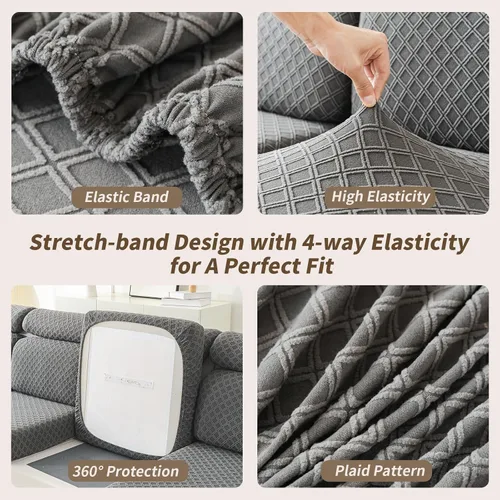 Miniatura 4 de Fundas de cojín para sofá seccional, fundas elásticas para sofá modular en forma de L, funda de cojín lavable, fundas de asiento suaves