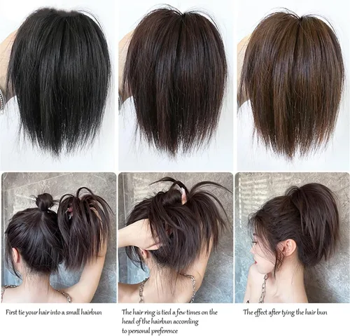 Miniatura 7 de GRFIT Extensiones de moño de cabello sintético con moño, desordenado, esponjoso, lacio, banda elástica, moño para mujer, extensiones de moño