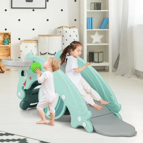 Miniatura 3 de Costzon - Juego de tobogán para niños pequeños de 5 en 1, juguete con columpio, tobogán para niños con taburete desmontable, aro de baloncesto