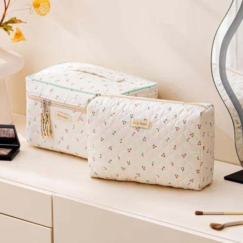 Miniatura 4 de HBselect Bolsa de Maquillaje Acolchada, 3 Piezas de Gran Bolsa de Maquillaje de Viaje de Algodón, Linda Bolsa de Maquillaje Floral Coquette, Bolsa