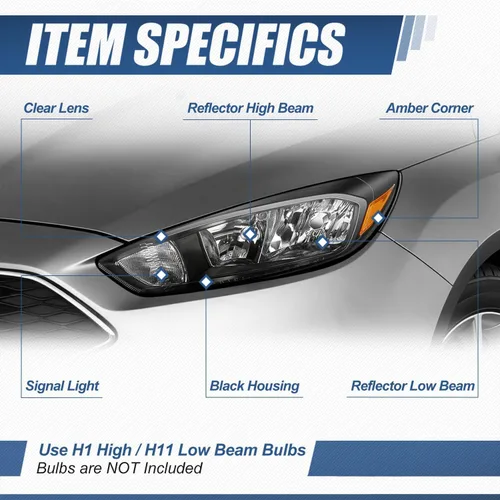 Miniatura 2 de Auto Dynasty Conjunto de faros delanteros compatible con Ford Focus de 3ª generación, 2015, 2016, 2017, 2018, repuesto de faros halógenos