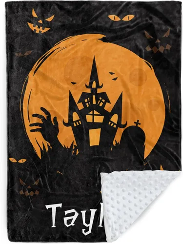 Miniatura 26 de Manta de bebé personalizada de Halloween, manta con nombre personalizado para niños pequeños, franela suave con respaldo de puntos de doble capa