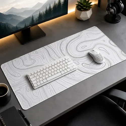 Miniatura 17 de AQQA Alfombrilla grande para mouse (35 x 17 pulgadas), extendida XXXL con base de goma antideslizante, líneas de mapa topográfico de fondo, contorno