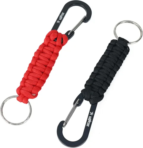 Miniatura 10 de Llavero Paracord con mosquetón – 2 llaveros de mosquetón para mochila, supervivencia, campamento. Llaveros de paracaídas para hombre Rosa - Black