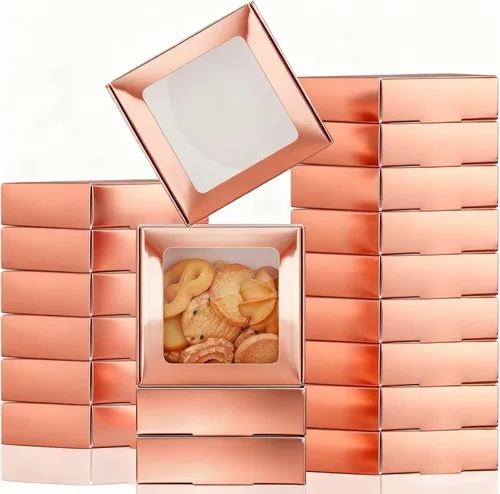 Miniatura 19 de Zonon 30 cajas de papel kraft con ventana de 4.13 x 4.13 x 1.18 pulgadas, embalaje de dulces, cajas de regalo pequeñas, soporte para jabón, mini