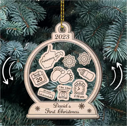 Hyturtle Adornos personalizados para la primera Navidad del bebé 2023, adorno de Navidad para bebé, adorno de batido 4D para bebé, decoraciones de