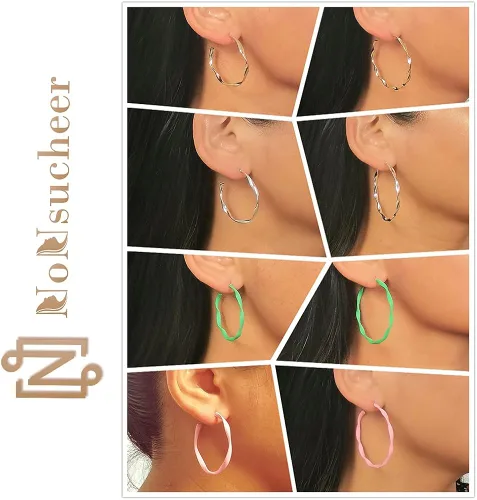 Miniatura 5 de Nonsucheer 10 pares de aretes para mujer, aretes coloridos Y2K, aro de tubo pequeño y aro grueso, paquete de regalo de joyería para mujeres y niñas