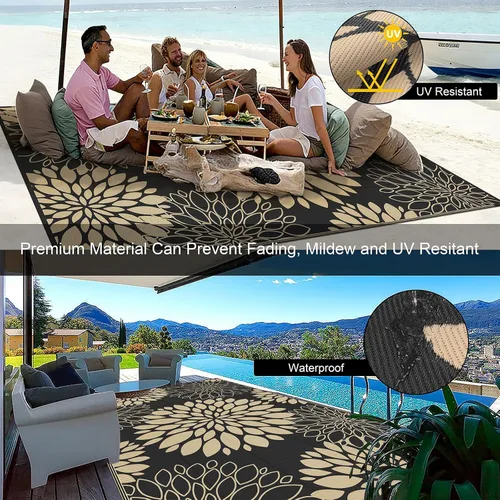 Miniatura 7 de Ileading Alfombra impermeable para exteriores de 5 x 8 pies, reversible, de paja de plástico, portátil, para interiores y exteriores, caravana