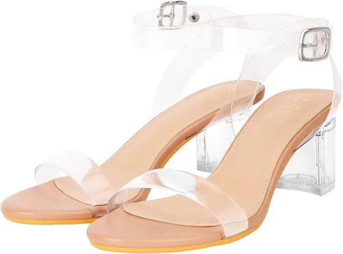Miniatura 7 de ZriEy Sandalias de tacón transparente con tiras gruesas para mujer, de 2.2 pulgadas, puntera abierta, correa de tobillo ajustable, para bodas