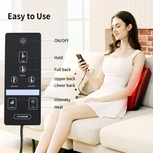 Miniatura 4 de MASGRE - Masajeador Shiatsu de espalda con calor, masaje de amasamiento 4D que rueda hacia arriba y hacia abajo, masajeador eléctrico para el alivio